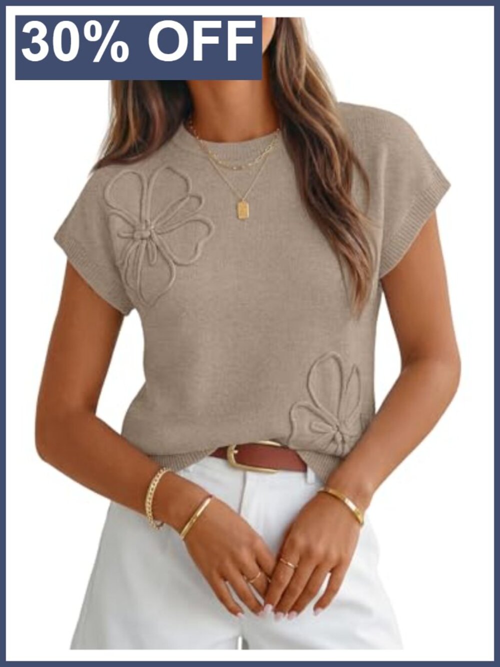 Womens Floral Short Sleeve Sweater Vest Cap Sleeve Knit Pullover Work Top